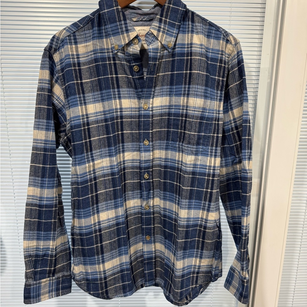 Weatherproof Blue and Cream Plaid Button-Down Shirt